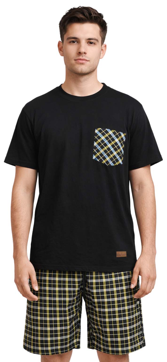 Men's Pyjamas Set Short Sleeve Round Neck T-Shirt with Checked Shorts Loungewear Nightwear Pyjamas for Men S-3XL