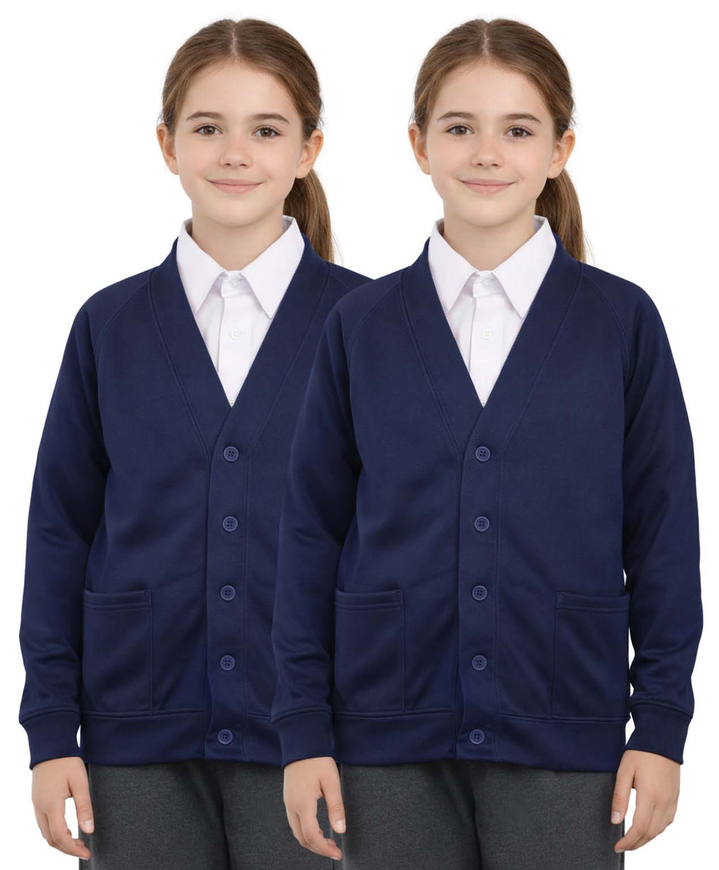 Bahob® 2 Pack Girls School Cardigan Fleece Sweatshirt Uniform School wear Shirts Crew Long Sleeve Top Pullover Jumper Round/V- Neck Age 5-14