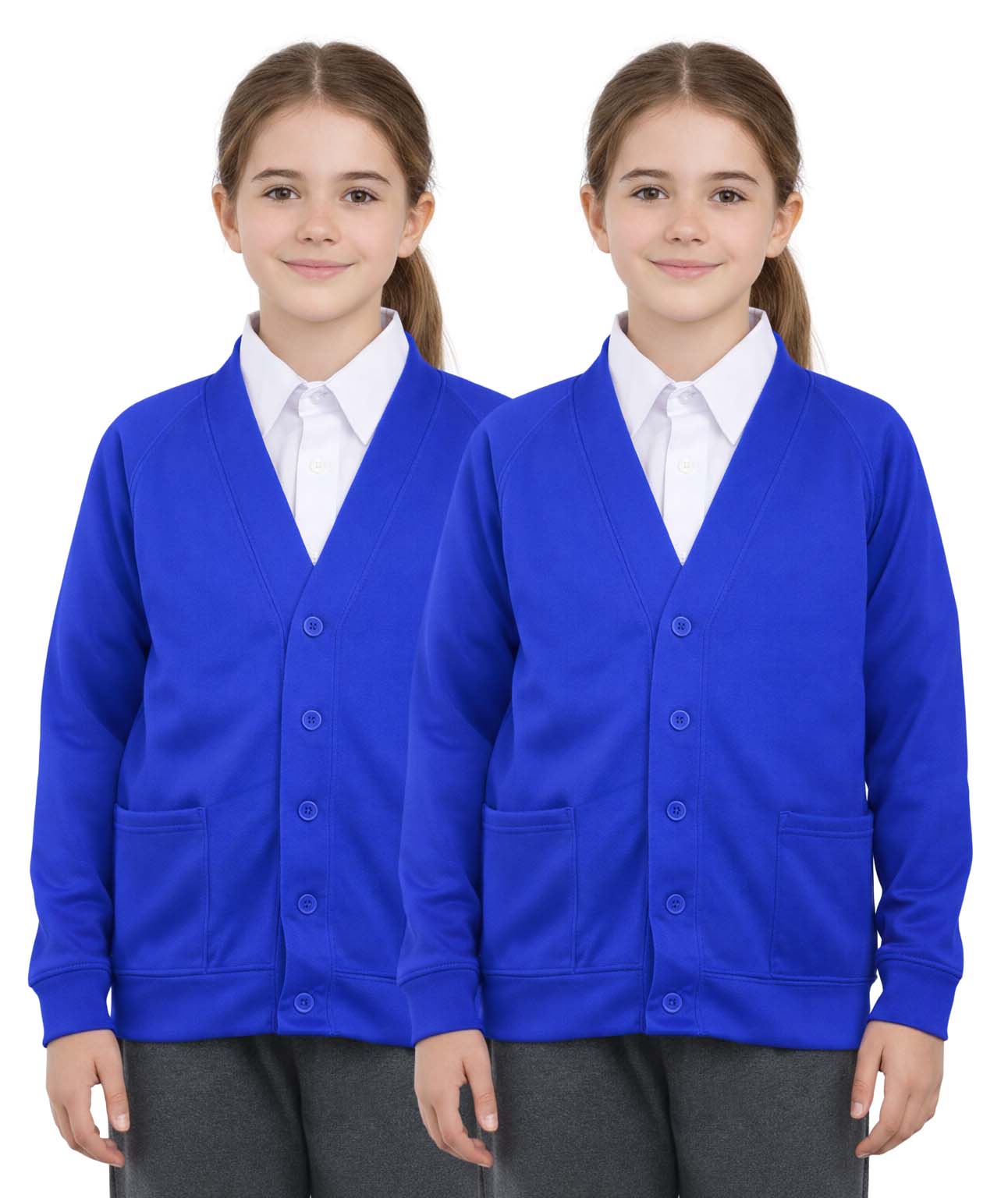 Bahob® 2 Pack Girls School Cardigan Fleece Sweatshirt Uniform School wear Shirts Crew Long Sleeve Top Pullover Jumper Round/V- Neck Age 5-14