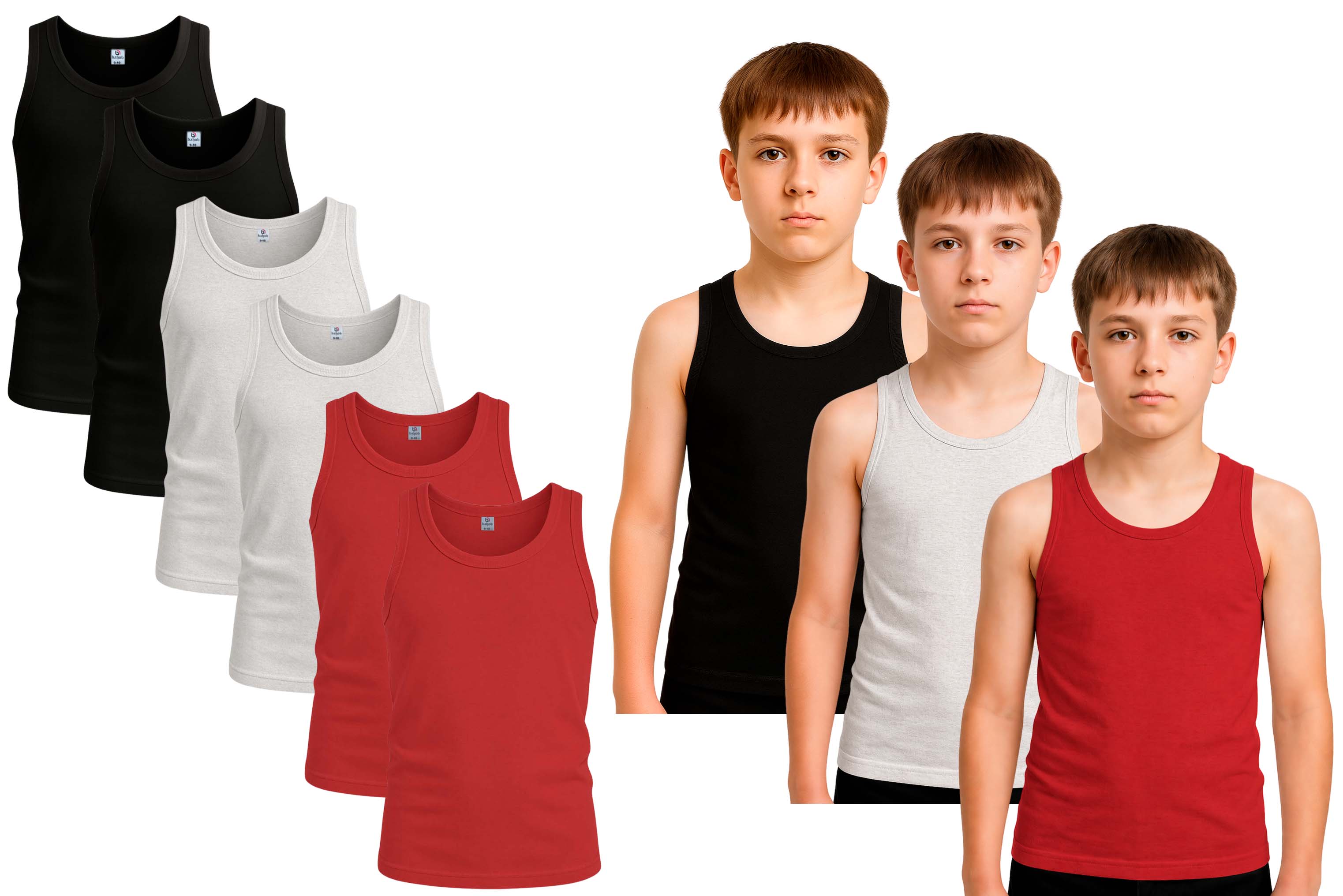 Bahob® 6 Pack Boy's Underwear Vests Soft Cotton Tank Tops Kids Sleeveless Vests Undershirts 100% Cotton
