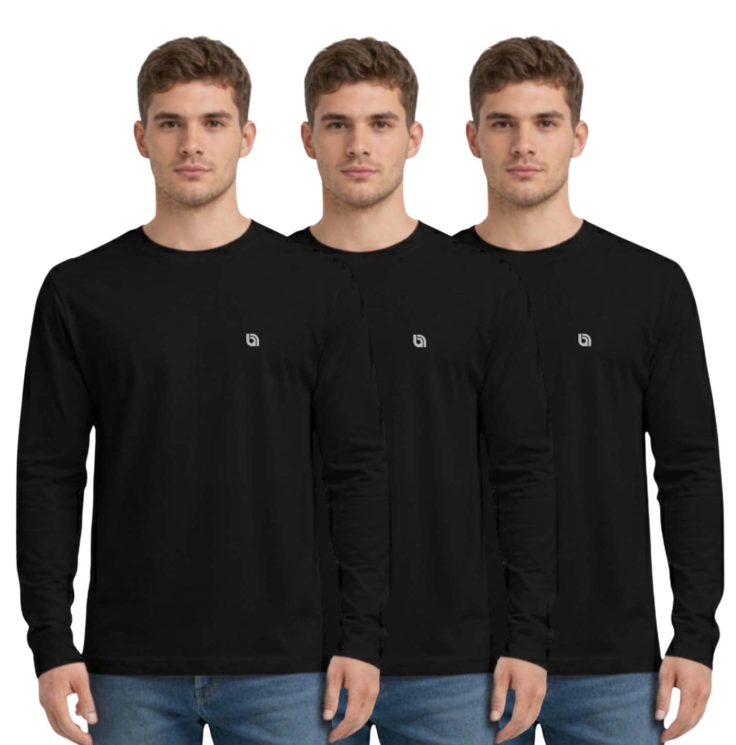 Bahob® 3 Pack Men's Long-Sleeved T-Shirt Round Neck T-Shirts Comfortable Crewneck Neck Tops for Men Soft Cotton S-3XL