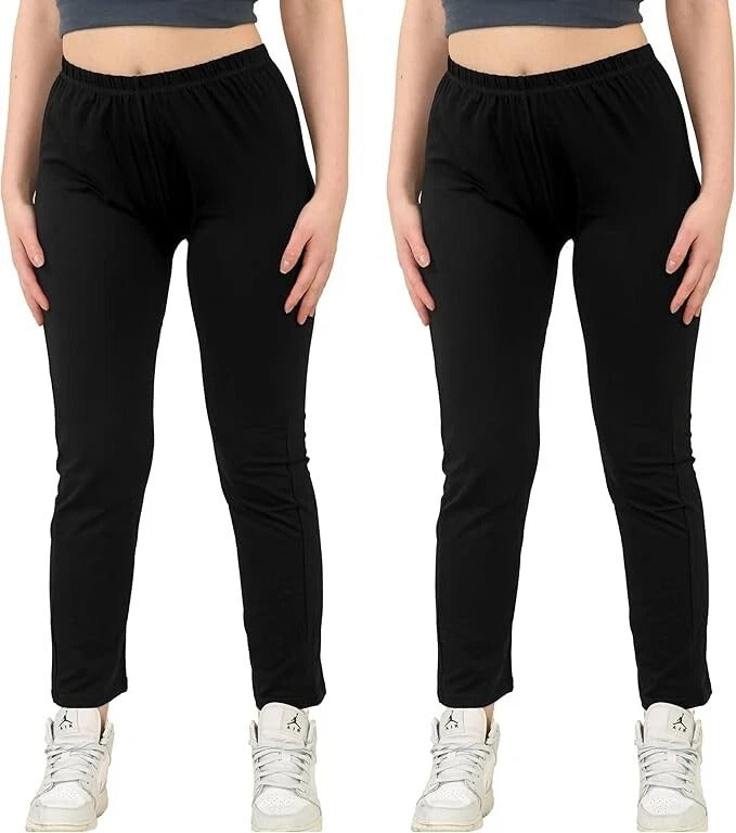 Bahob 2 Pack Girl’s Leggings Plain Pants for Kids Full Length Skin Tight, Stretch Fit Cotton Legging 5-14 Years