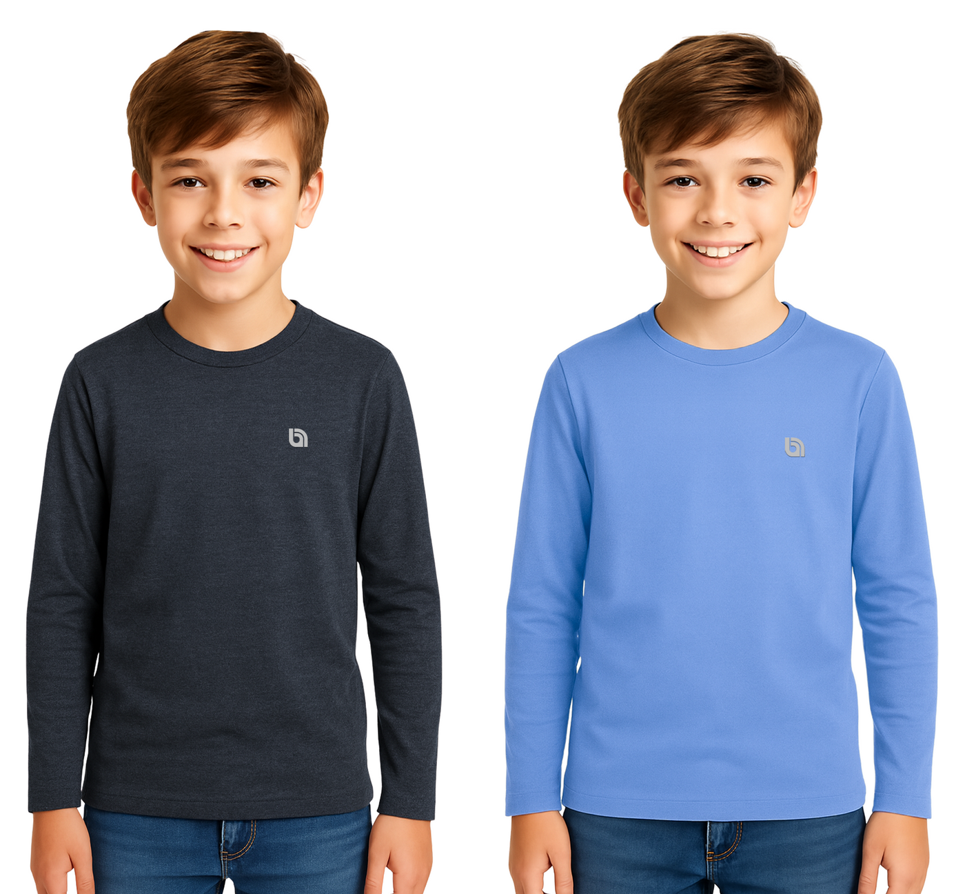 Bahob® 2 Pack Boys Long Sleeve T-Shirt Top Children's Round Neck Long-Sleeve T-Shirt Soft Cotton 3-14 Years kids t shirt