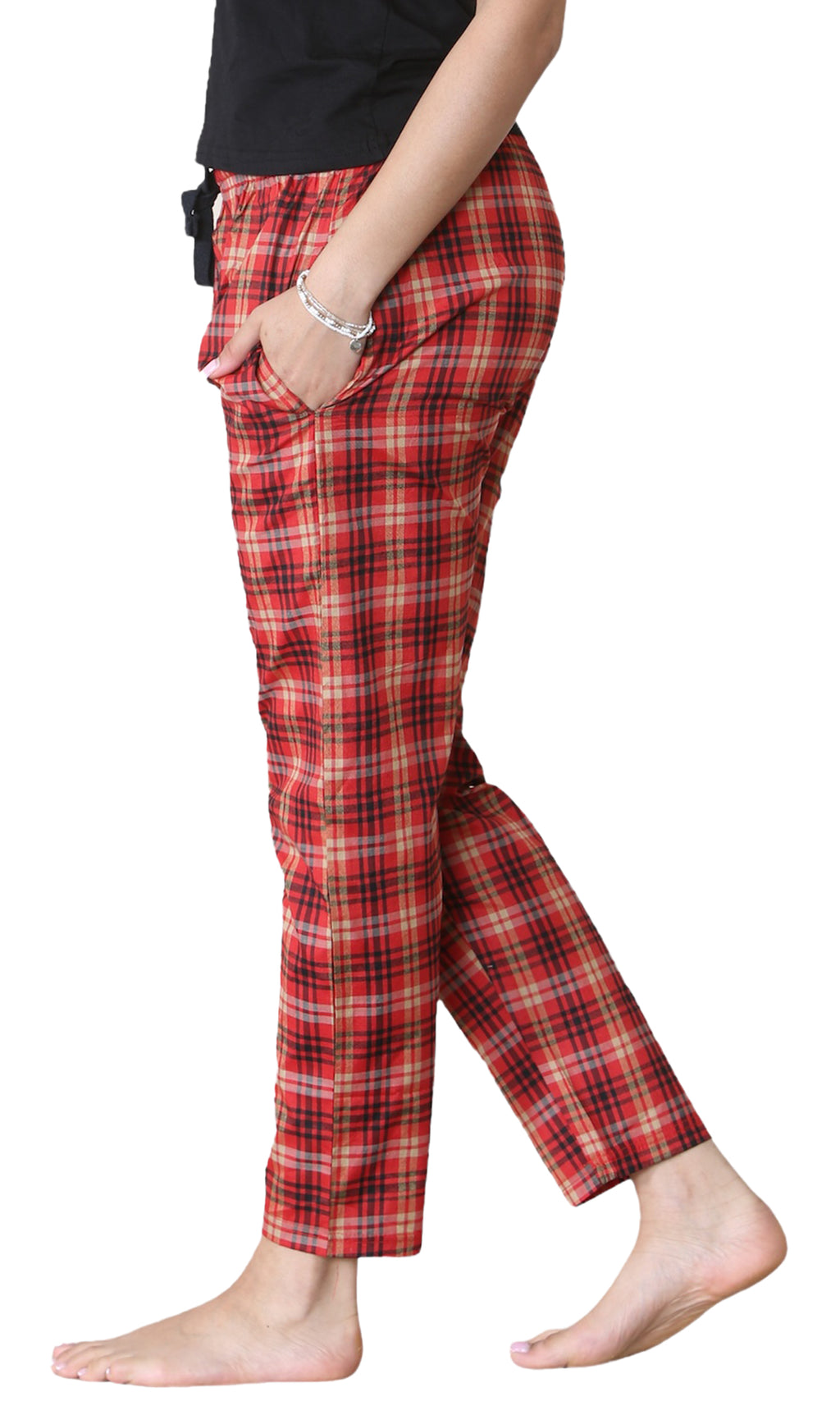 Bahob® 2 Pack Women's Check Pajama Bottom, Soft Cotton Lounge Wear Trousers Sleepwear Nightwear for Women S-XXL