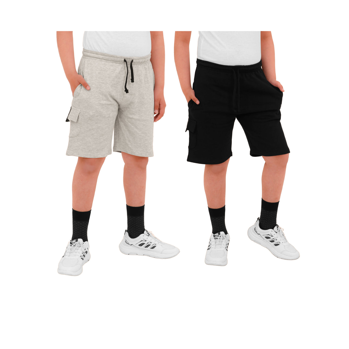 2 Pack Boys Cargo Shorts with Pockets Kids Terry Fleece Short Summer Shorts Elasticated Waistband 5-14 Years