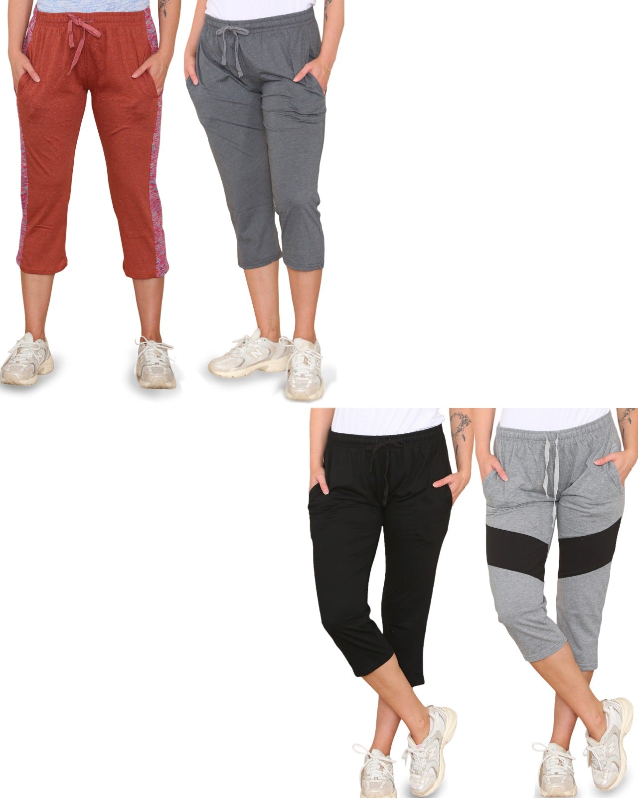 4 Pack Women's  Pyjamas Bottoms Long Capri Pants