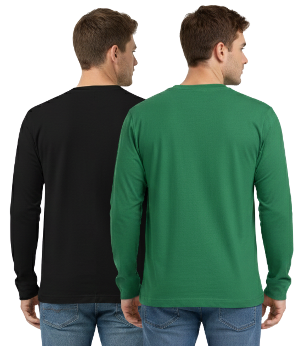 Bahob® 2 Pack Men's Long Sleeve T-Shirt Top Round Neck Full Sleeve T-Shirt Soft Cotton