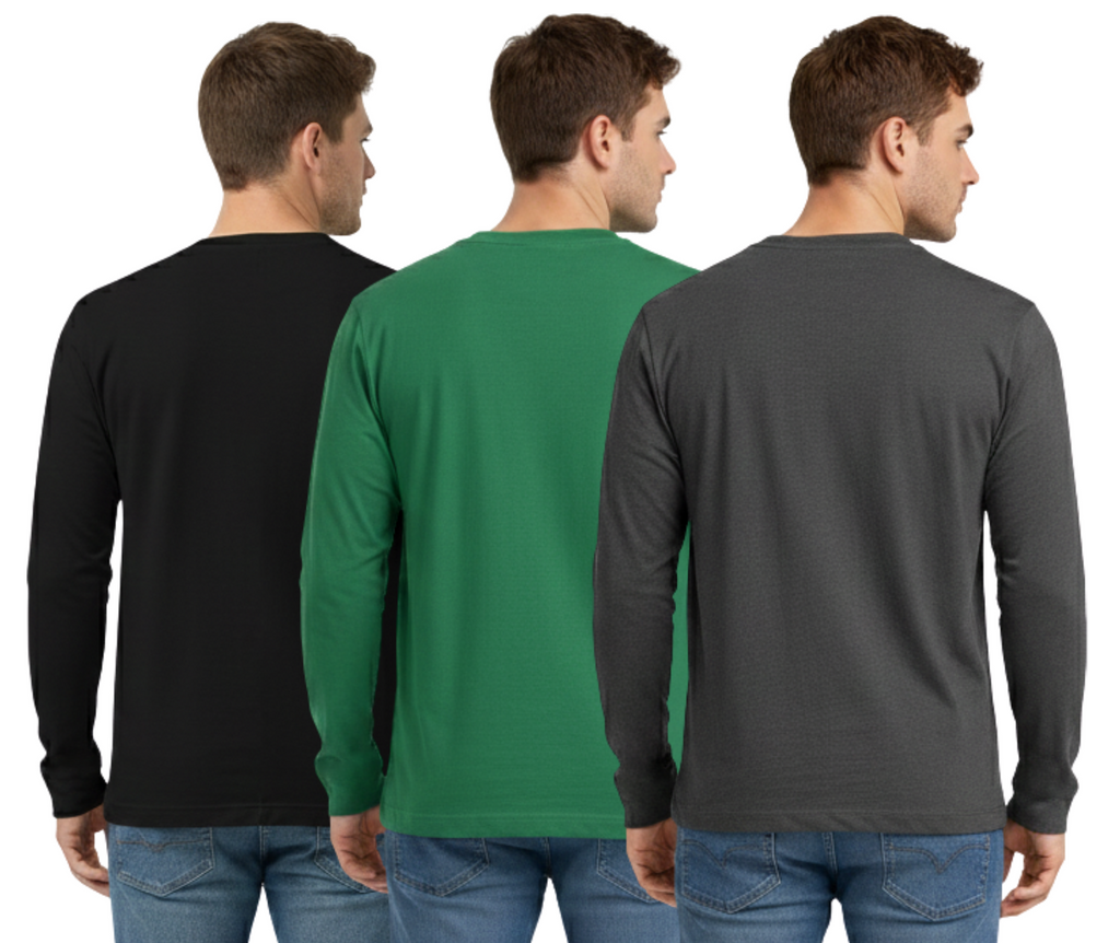 Bahob® 3 Pack Men's Long-Sleeved T-Shirt Round Neck T-Shirts Comfortable Crewneck Neck Tops for Men Soft Cotton S-3XL