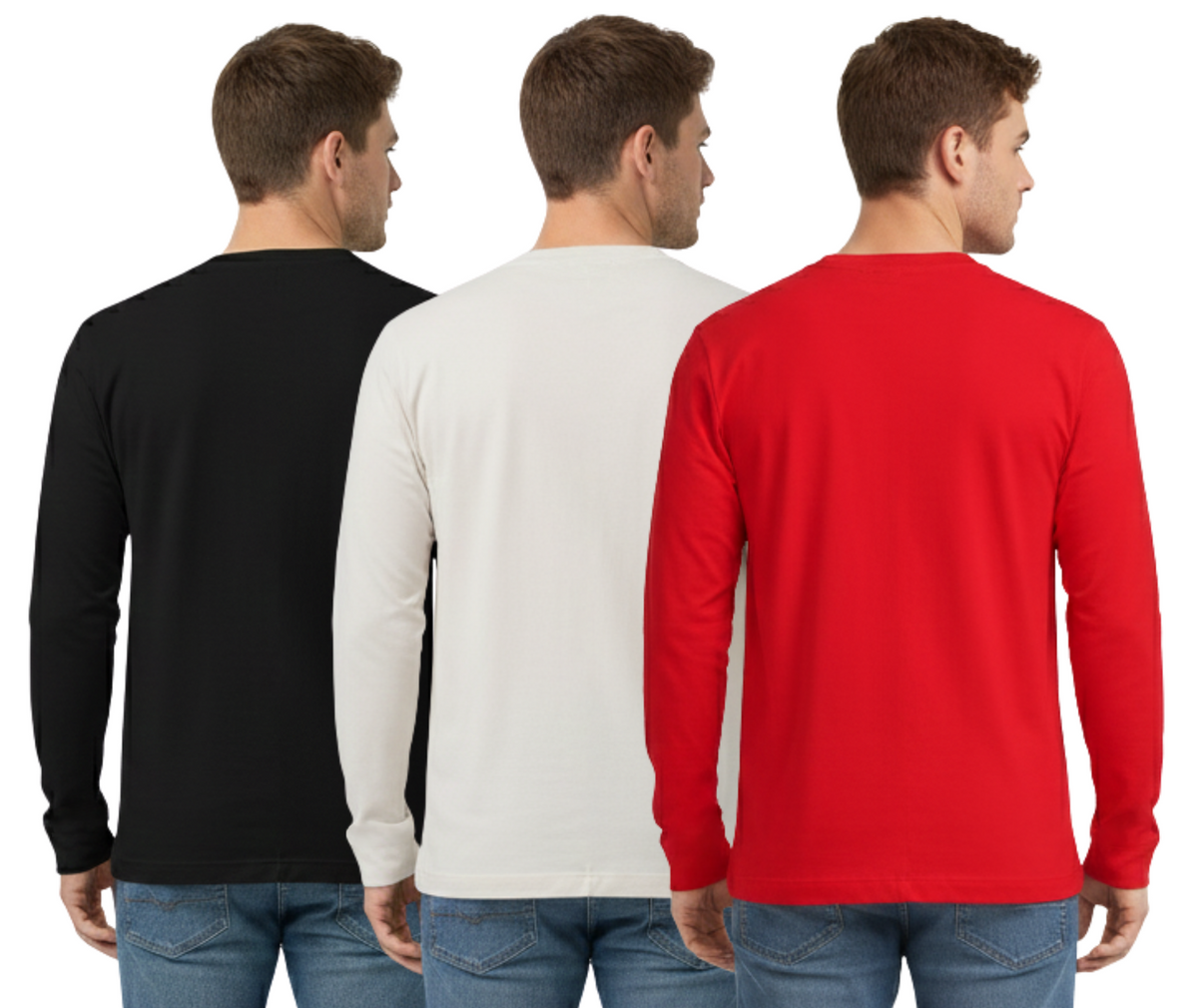 Bahob® 3 Pack Men's Long-Sleeved T-Shirt Round Neck T-Shirts Comfortable Crewneck Neck Tops for Men Soft Cotton S-3XL