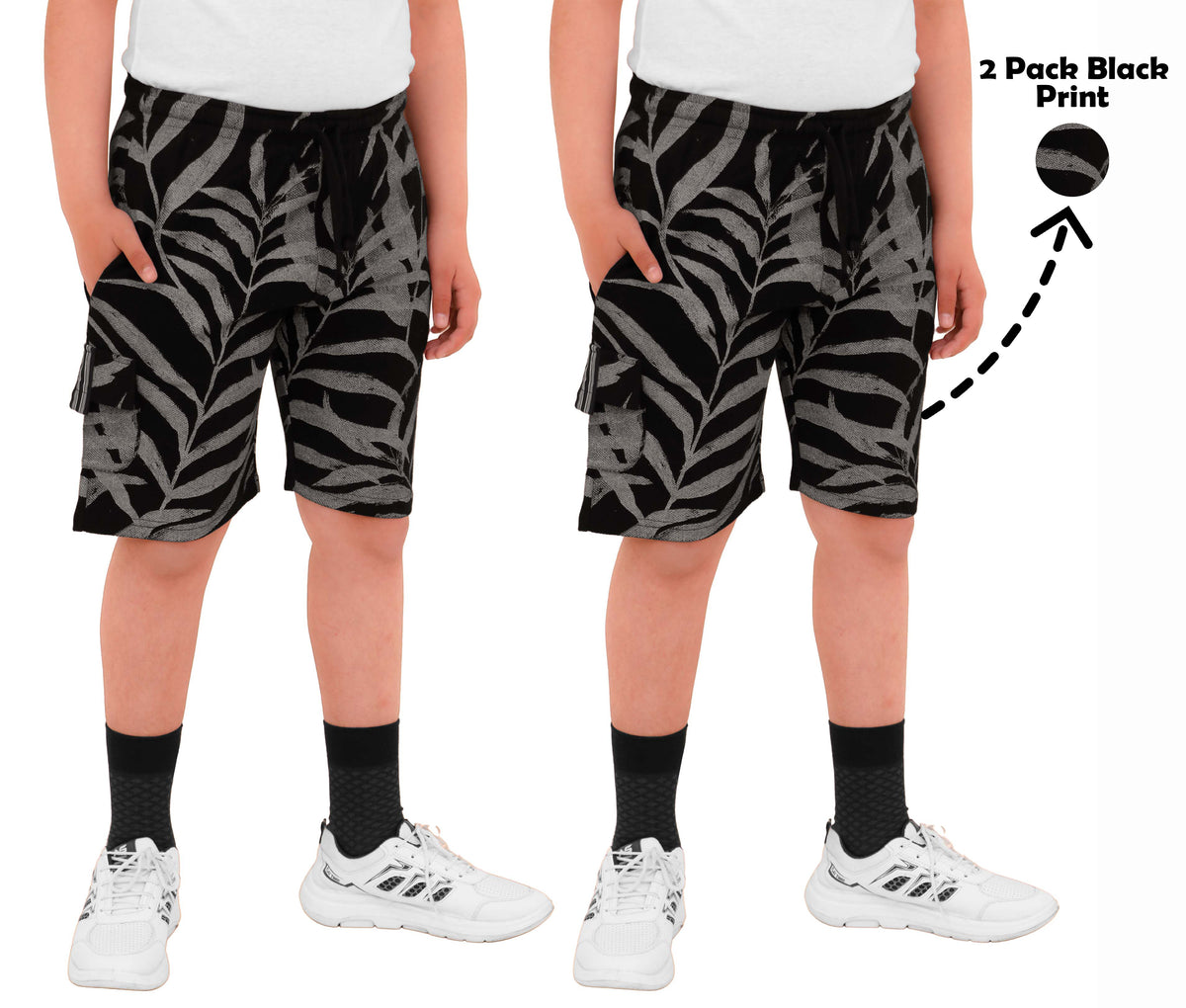 2 Pack Boys Cargo Shorts with Pockets Kids Terry Fleece Short Summer Shorts Elasticated Waistband 5-14 Years
