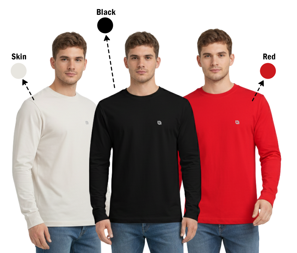 Bahob® 3 Pack Men's Long-Sleeved T-Shirt Round Neck T-Shirts Comfortable Crewneck Neck Tops for Men Soft Cotton S-3XL