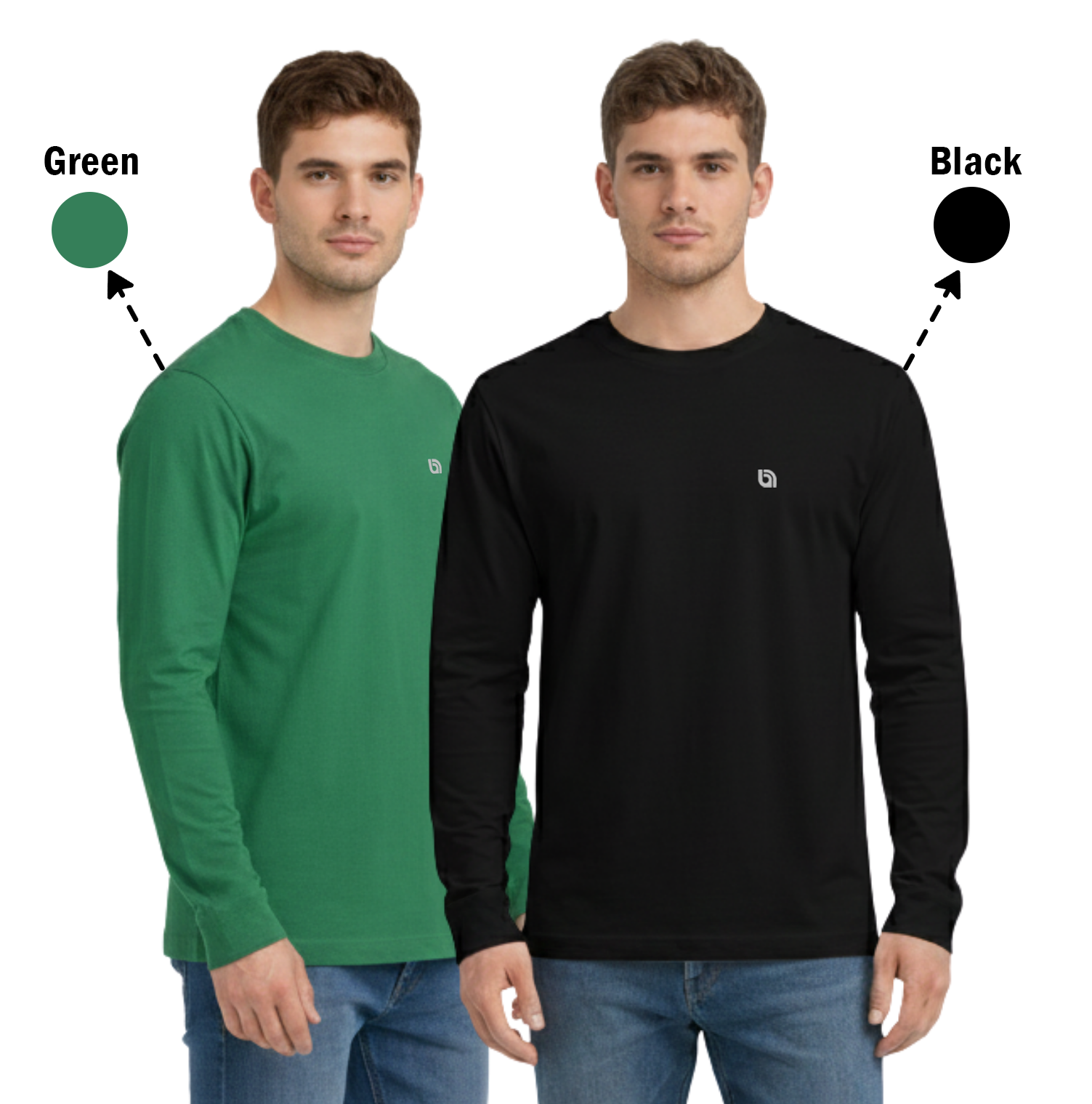 Bahob® 2 Pack Men's Long Sleeve T-Shirt Top Round Neck Full Sleeve T-Shirt Soft Cotton