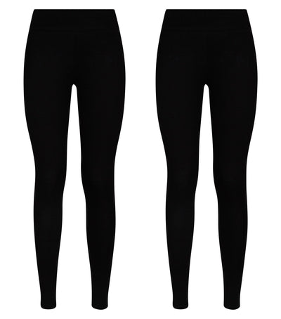 Bahob 2 Pack Girl’s Leggings Plain Pants for Kids Full Length Skin Tight, Stretch Fit Cotton Legging 5-14 Years