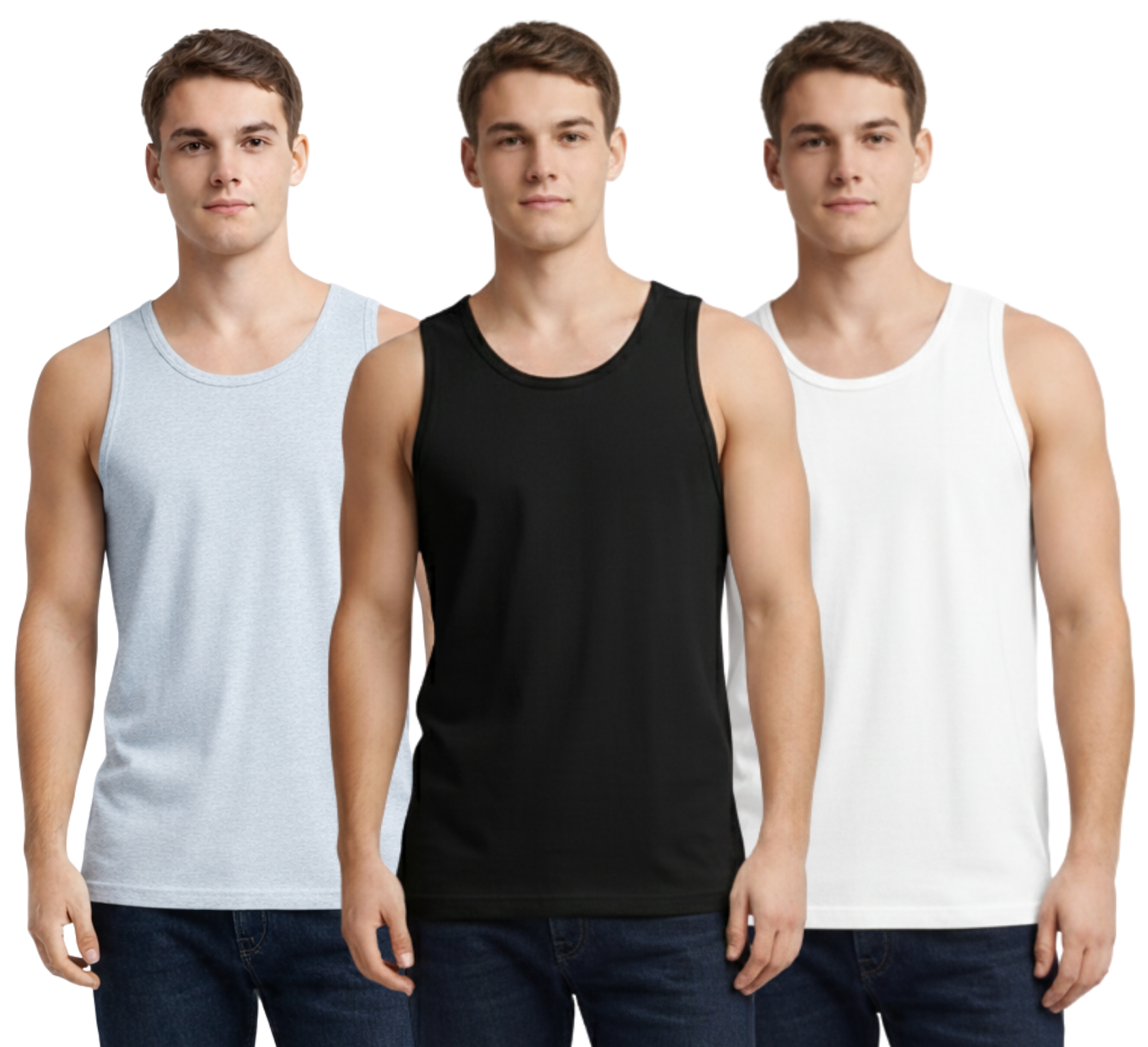 Bahob® New Men's Vest Multi Pack Lot Basic Regular Fitted Cotton Tank Top Athletic Soft Assorted Pack of 3