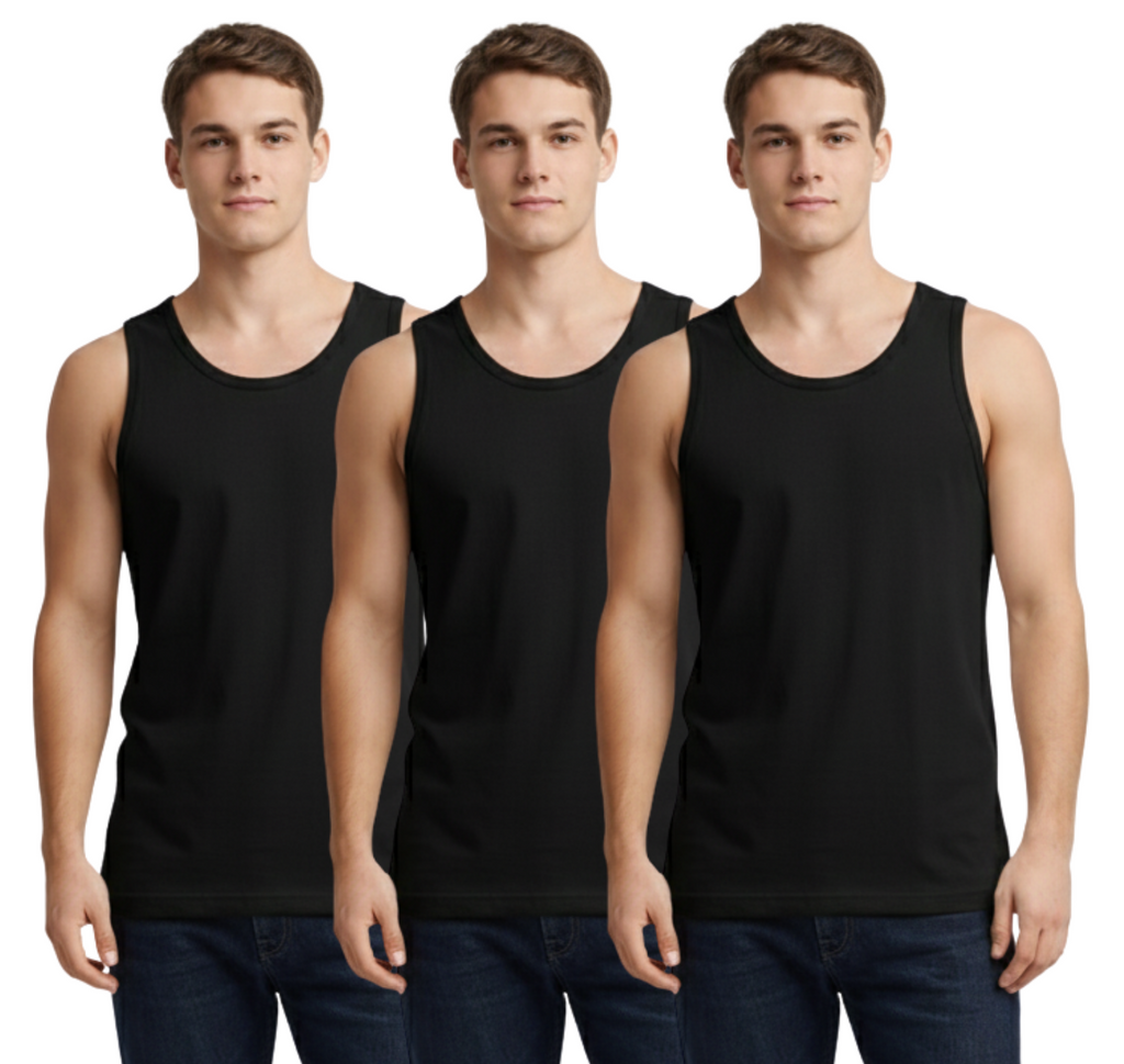 Bahob® New Men's Vest Multi Pack Lot Basic Regular Fitted Cotton Tank Top Athletic Soft Assorted Pack of 3