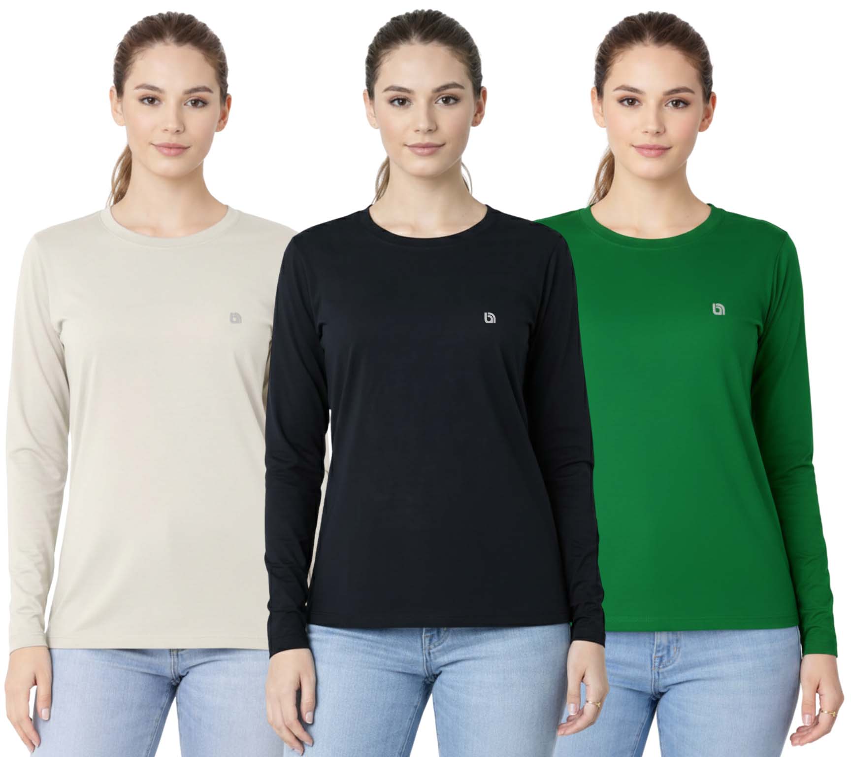 Bahob® 3 Pack Women's Classic-Fit Crewneck , Multipacks Ladies Long Sleeve T-Shirt Top S-XXL