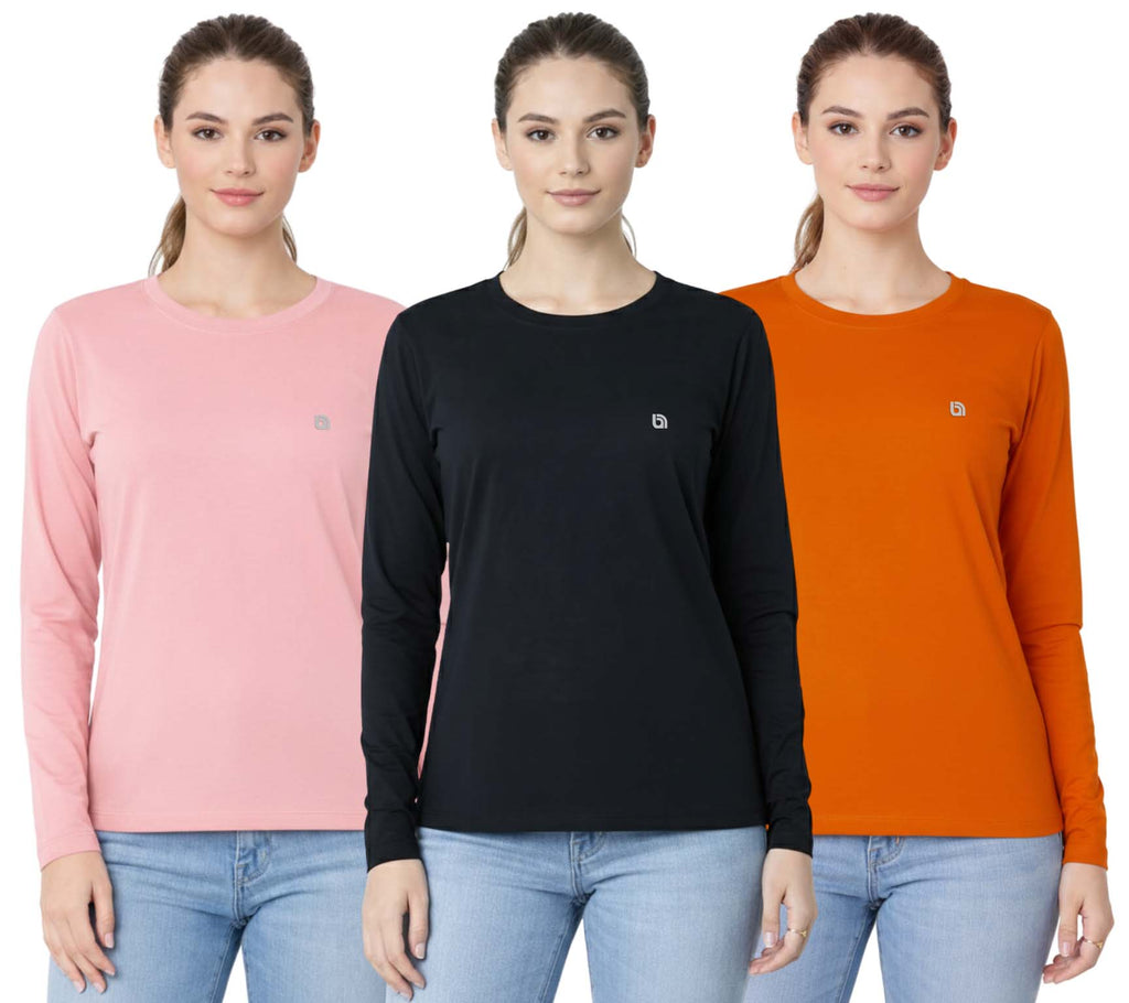 Bahob® 3 Pack Women's Classic-Fit Crewneck , Multipacks Ladies Long Sleeve T-Shirt Top S-XXL