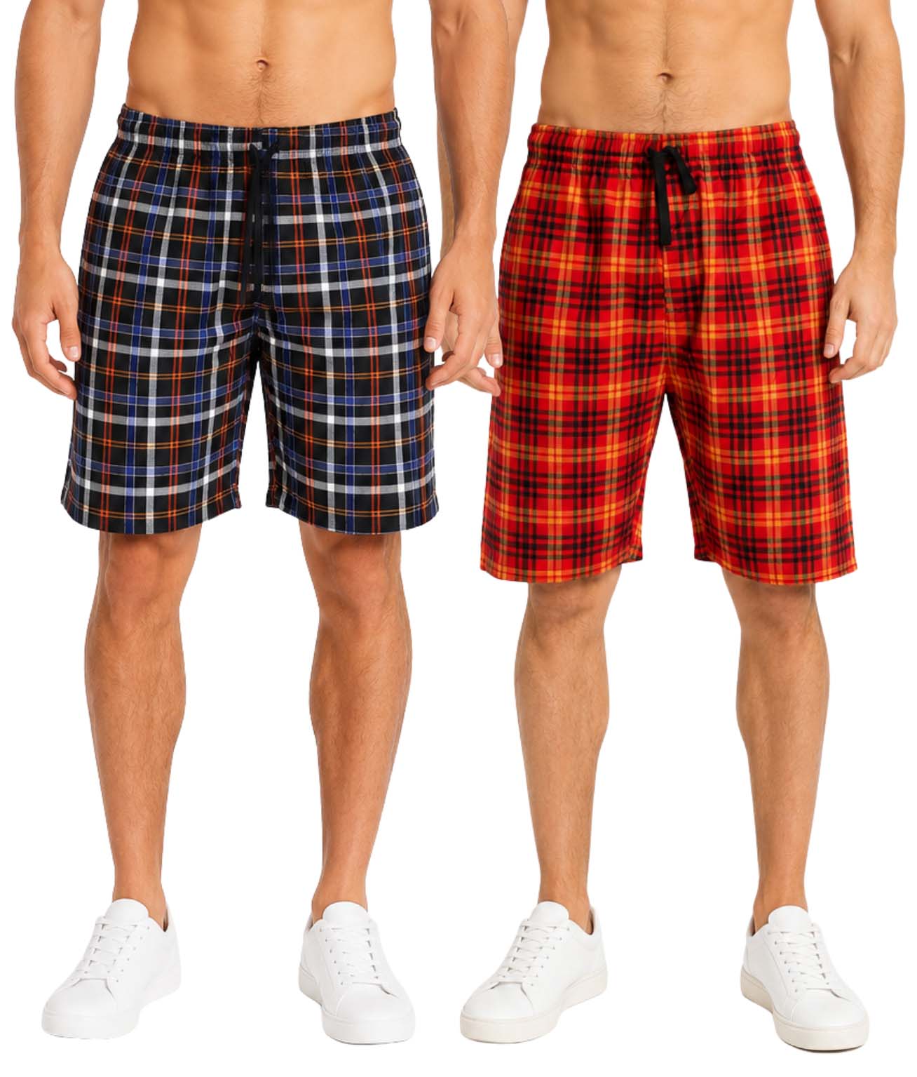 2 Pack Men's Cotton Pyjamas Lounge Shorts Bottoms Check Woven Checked Pyjama Bottoms S-3XL