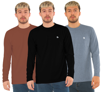 Bahob® 3 Pack Men's Long-Sleeved T-Shirt Round Neck T-Shirts Comfortable Crewneck Neck Tops for Men Soft Cotton S-3XL