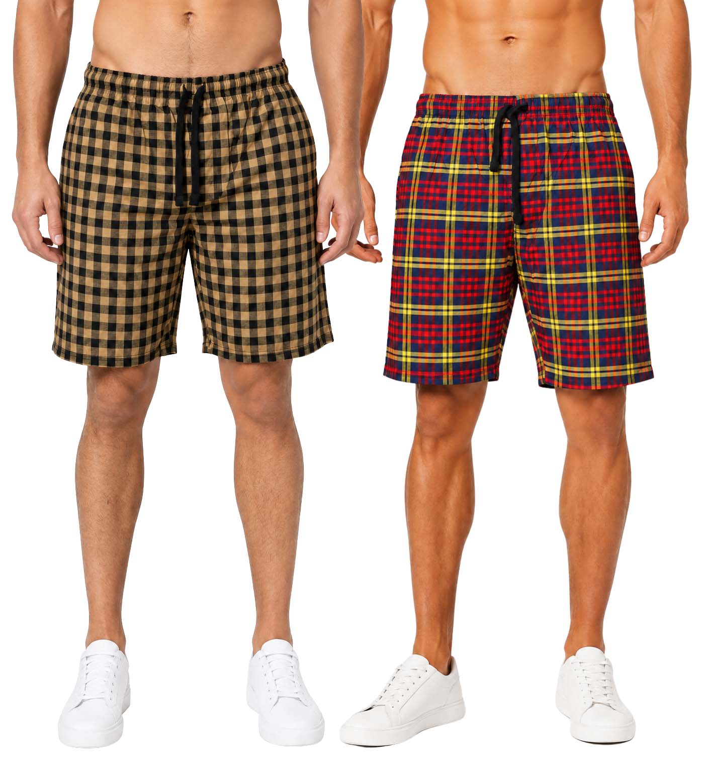 2 Pack Men's Cotton Pyjamas Lounge Shorts Bottoms Check Woven Checked Pyjama Bottoms S-3XL