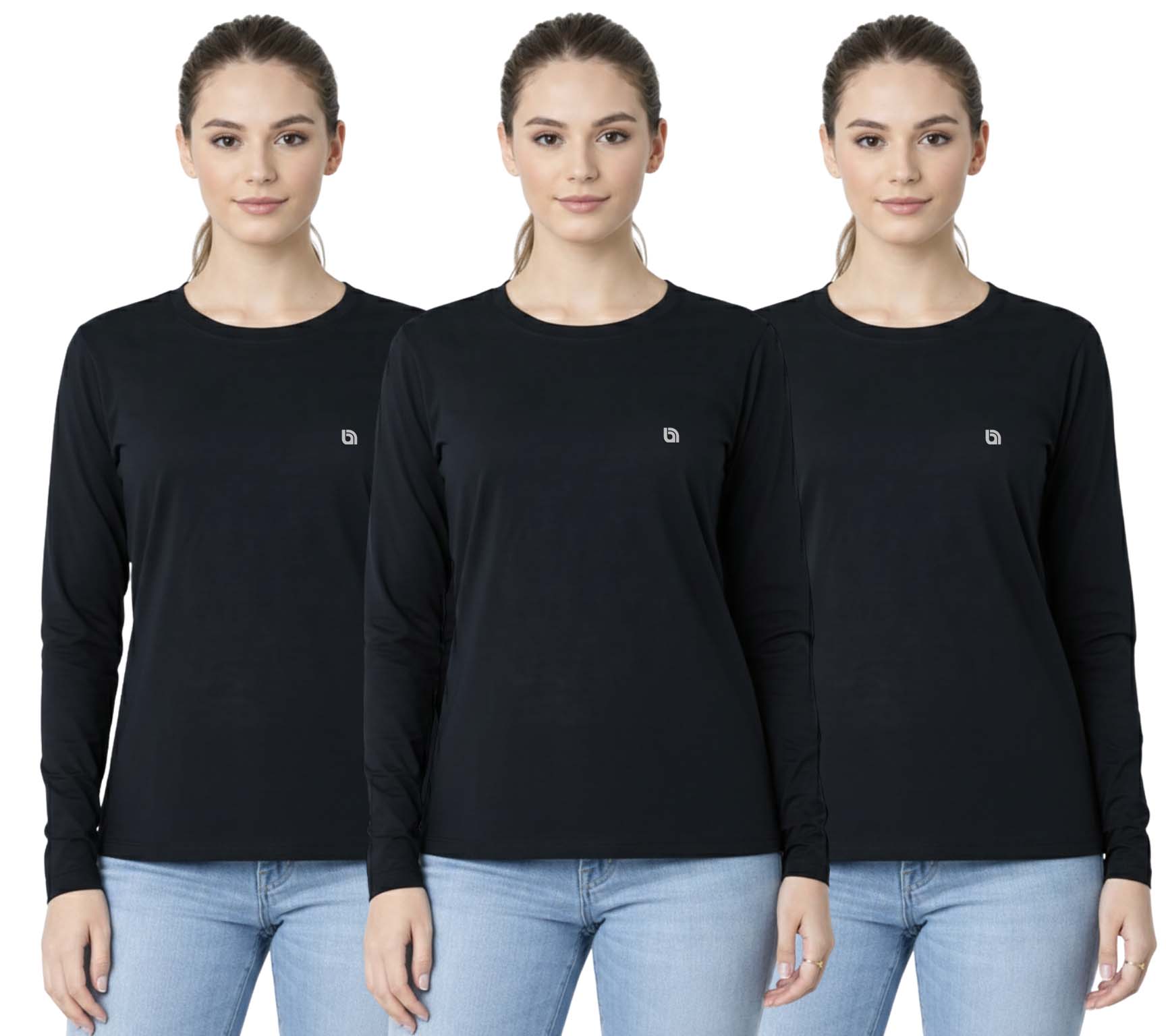 Bahob® 3 Pack Women's Classic-Fit Crewneck , Multipacks Ladies Long Sleeve T-Shirt Top S-XXL