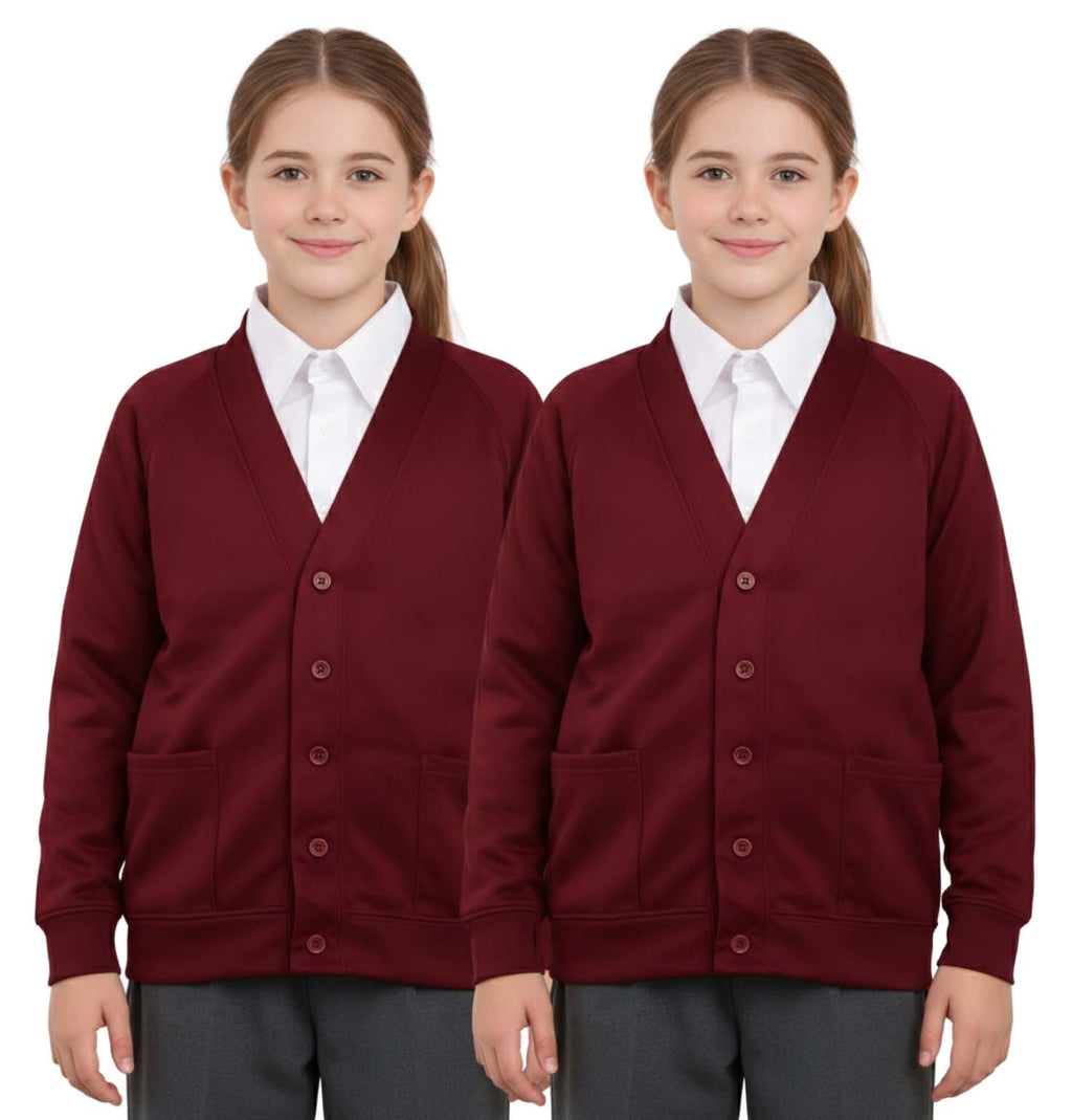 Bahob® 2 Pack Girls School Cardigan Fleece Sweatshirt Uniform School wear Shirts Crew Long Sleeve Top Pullover Jumper Round/V- Neck Age 5-14