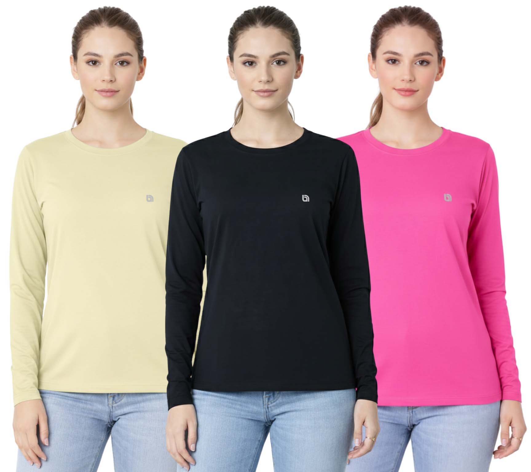 Bahob® 3 Pack Women's Classic-Fit Crewneck , Multipacks Ladies Long Sleeve T-Shirt Top S-XXL