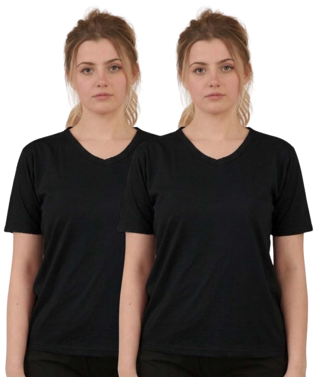 Bahob® 2 Pack Women's Classic-Fit Short-Sleeve V-NeckT-Shirt Plain Cotton T-Shirt Multipacks S-XXL