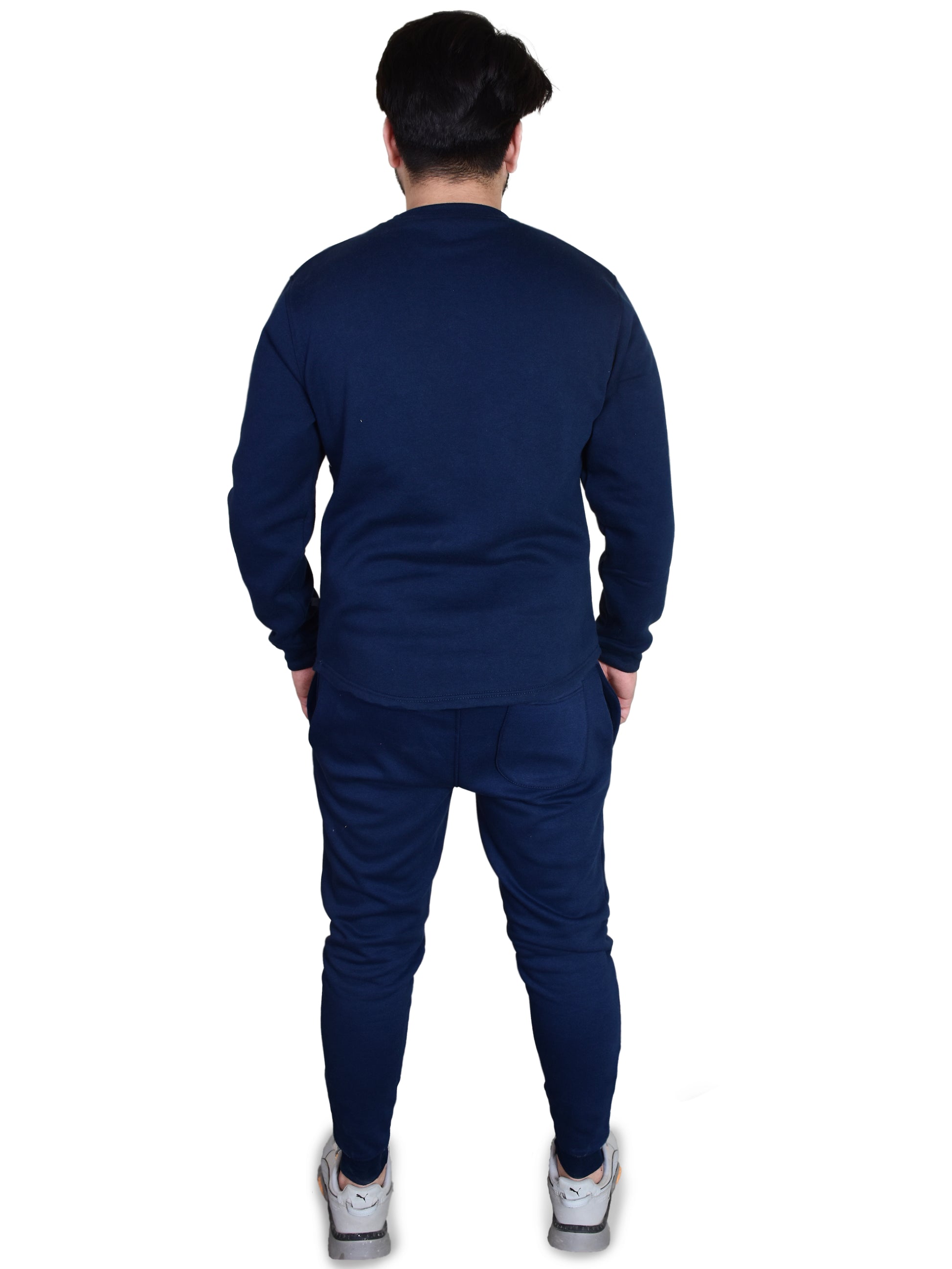 Men Plain Navy Blue Cord Set Jogger & Hoodie