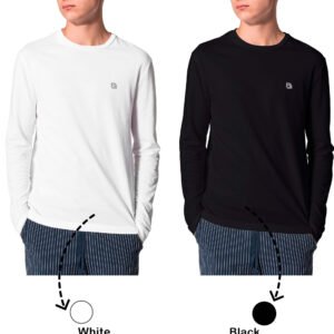 Bahob® 2 Pack Men's Long Sleeve T-Shirt Top Round Neck Full Sleeve T-Shirt Soft Cotton