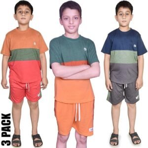 Bahob® Kids Short Set Top & Shorts Set Short Sleeves T Shirt Contrast Kids Short Set Top & Shorts Set Short Sleeves T Shirt Contrast Paneled Sports Summer Two Piece Outfit Set Children 3-14 Years