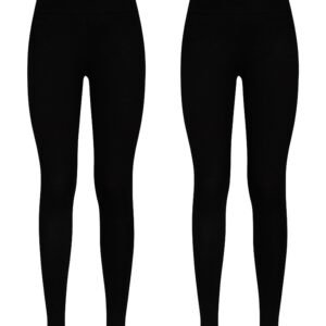 Bahob 2 Pack Girl’s Leggings Plain Pants for Kids Full Length Skin Tight, Stretch Fit Cotton Legging 5-14 Years
